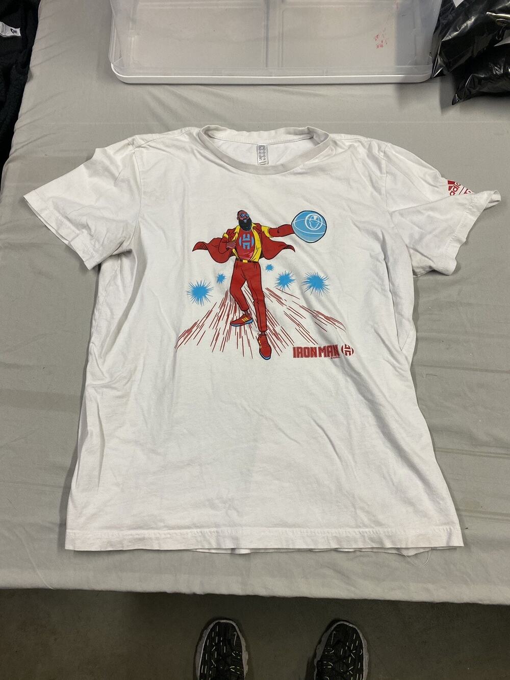 Adidas James Harden T-shirt Mens XL Black White Marvel Iron Man Graphic